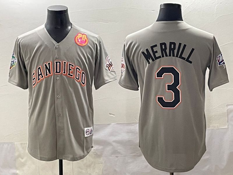 Men 2025 San Diego Padres #3 Merrill Grey Throwback Game Nike MLB Jersey style 8